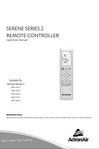 ActronAir Remote Control Manual Serene Series 2 Split System Air Conditioner