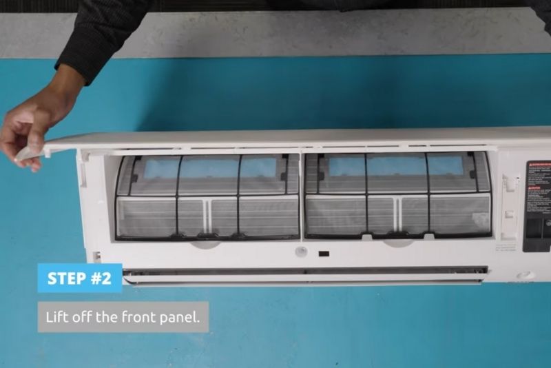 Cleaning Your Split System Air Conditioning Filter Step 2 lift the front panel